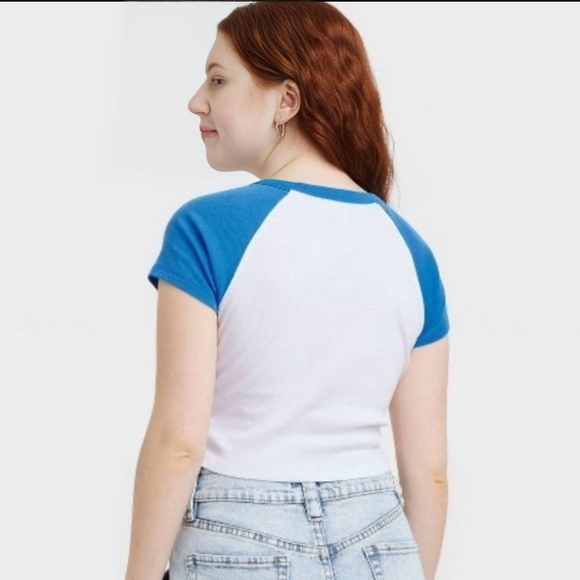 Powerpuff Girls Ringer Short Sleeve Cropped Graphic T-Shirt - Picture 2 of 3